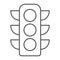 Traffic light thin line icon, regulation and traffic, stoplight sign, vector graphics, a linear pattern on a white