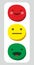 Traffic light from three bulbs with faces of red, yellow, green. Vector emotions traffic controller.