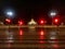 Traffic Lights Framed Symmetrically With Equestrian Statue of D.José I's Horse Centered in Image in Lisbon.