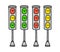 Traffic lights green yellow red with smiles expressive faces hand drawn vector illustration in cartoon comic style