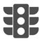 Traffic lights solid icon, Navigation concept, Traffic light signal sign on white background, road light with three