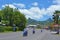 Traffic on the main street in Avarua town Rarotonga Cook Islands