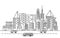 Traffic Modern City Skyscraper Building Cityscape Skyline Line Illustration