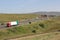 Traffic on motorway in countryside, Cumbria.