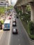 Traffic nears gridlock on a city centre road during evening rush hour