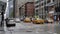 Traffic in New York, Yellow cabs and cars driving, Rainy Day in Manhattan