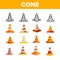 Traffic Orange Cones Vector Color Icons Set