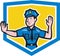 Traffic Policeman Stop Hand Signal Shield Cartoon