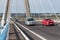 Traffic at Pont de Normandie, French bridge over river Seine