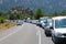 Traffic queue. Cars in a queue in traffic jam.