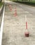 Traffic reflective bollards on the concrete street