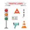 Traffic road police symbols set flat elements isolated vector illustration.