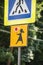 Traffic sign Attention children. Signpost. Girl with candy.. Vertical frame