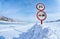 Traffic sign on Baikal ice