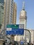 Traffic sign with building background, Royal Clock tower hotel (Abraj al bait)