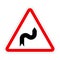 Traffic sign DOUBLE BEND FIRST TO RIGHT on white, illustration