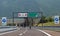 Traffic sign at end of motorway and the text Fine Autostrada th