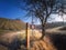 Traffic sign and fantastic view to the vineyards in front of blue