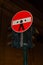 Traffic sign forbidden passage with guillotine doll drawing