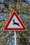 Traffic sign for game trail where wild animals cross the road