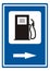 Traffic sign, gas station with arrow right, blue color, eps.