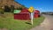 Traffic sign in Oamaru with little blue penguins in Southern Island of New Zealand