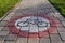 Traffic sign painted on road, bicycles forbidden on this way