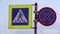 Traffic sign ,pedestrian crossing flashing lights,