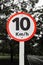 Traffic sign signaling speed limit of 10 kilometers per hour