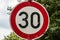 Traffic sign which means 30 kilometers per hour