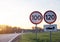 Traffic signs limit the maximum speed on the motorway. Speed and Safety Compliance Concept, copy space