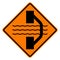Traffic Signs,Warning Signs, Bridge out ahead with a temporary bridge on a detour on right
