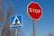 Traffic Stop Signs and Pedestrian Crossing