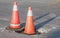 Traffic warning cones for warning construction site.