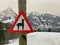 Traffic warning sign on an alpaca farm in the subalpine and tourist resort of Amden on the slopes of the Mattstogg mountain range