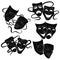 Tragedy and comedy theater masks set. Collection of theater masks. Black and white illustration of carnival masks