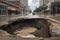 tragic sewer breakthrough that causes massive flooding in busy downtown area