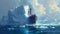 Tragic Voyage: Titanic-Like Ship Colliding with an Iceberg Painting