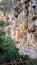 Trail along and under the cliff inside the archaeological site at KARAJIA , PERU - MARCH 31st, 2019