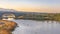 Trail and arched bridge in man made Oquirrh Lake