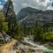 Trail Bends Around Corner Along the Rushing Tuolumne River