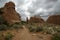 Trail and cloudy sky at Devils Garden, Arches National Park, Moab Utah