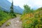 Trail crosses mountaintop in Glacier National park.