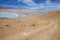 Trail and Diamond Lagoon in the Cerro Galan, a caldera in the Catamarca Province, Argentina