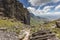 Trail down from the plateau Roraima passes under a falls - Venezuela, South America