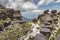 Trail down from the plateau Roraima passes under a falls - Venezuela, South America