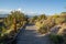 Trail leading to the Hot Creek Geological Site in Mammoth Lakes at dusk