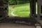 A trail leads through the center of a barn in Cades Cove Valley inTenneesee