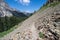 Trail of loose rocks and scree, along the Blue Lakes Trail in Colorado