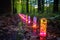 trail of markers on a forest path for an outdoor retreat